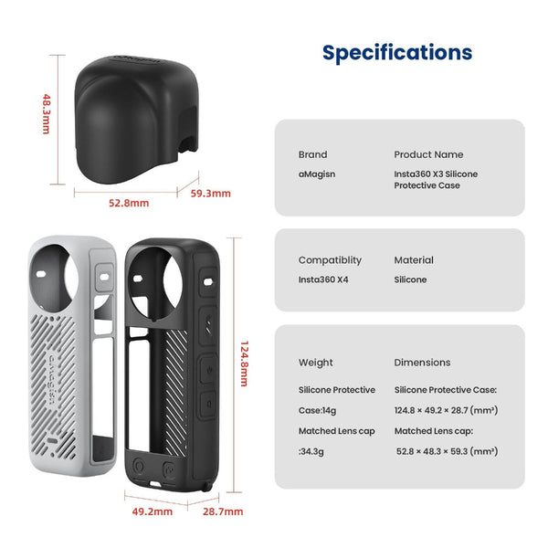 Amagisn Silicone Protective Cover For Insta360 X4_Black Camera Cases Bags & Covers