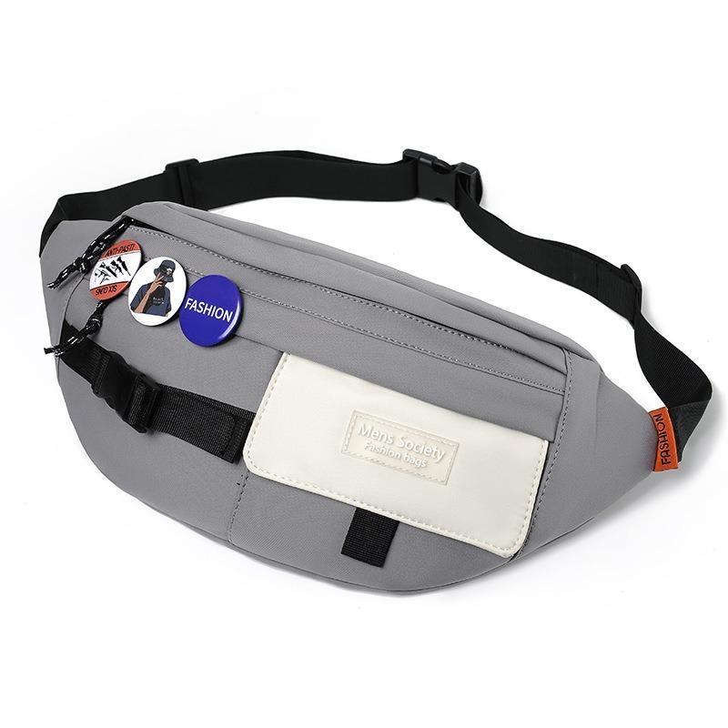 Chest Shoulder Messenger Bag With Badge Grey Bags