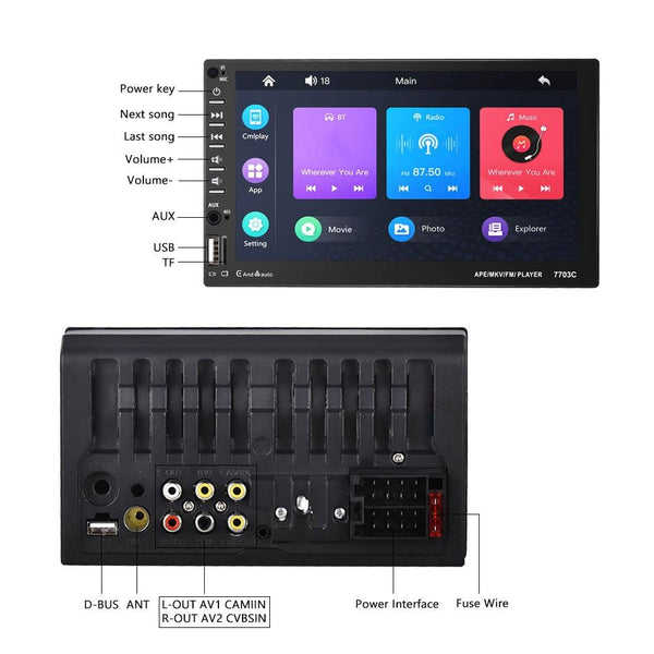 7 Inch Car Mp5 Player With Bluetooth & 8 Light Camera Universal Fit Other Car Audio
