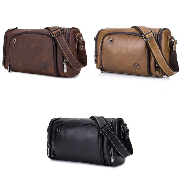 Black Cowhide Messenger Bag For Men Single Shoulder Sports Bags