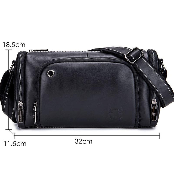 Black Cowhide Messenger Bag For Men Single Shoulder Sports Bags
