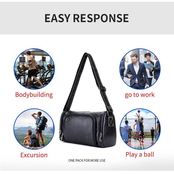 Black Cowhide Messenger Bag For Men Single Shoulder Sports Bags