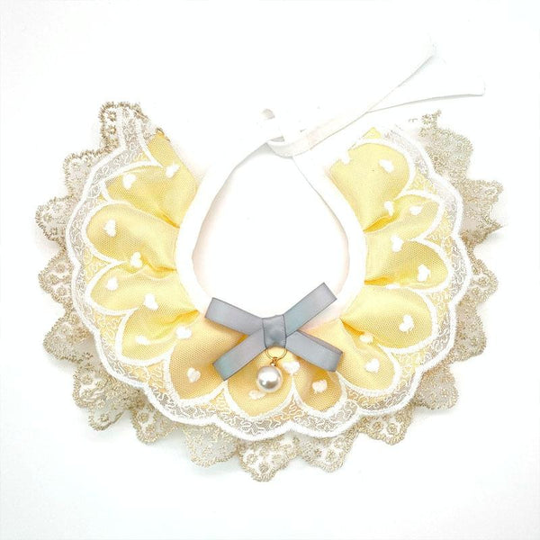 Pet Bib Saliva Towel Lace Pearl Pendant Dog Collar Size M Dog Collars