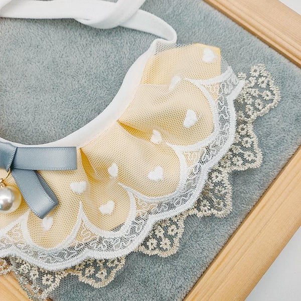Pet Bib Saliva Towel Lace Pearl Pendant Dog Collar Size M Dog Collars