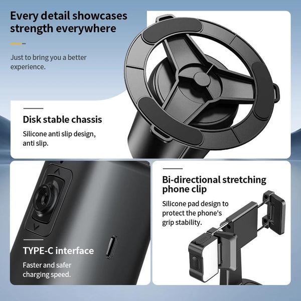 Auto Tracking Gimbal Stabilizer With Fill Light And Selfie Stick 360 Degree Rotation Stabilizers