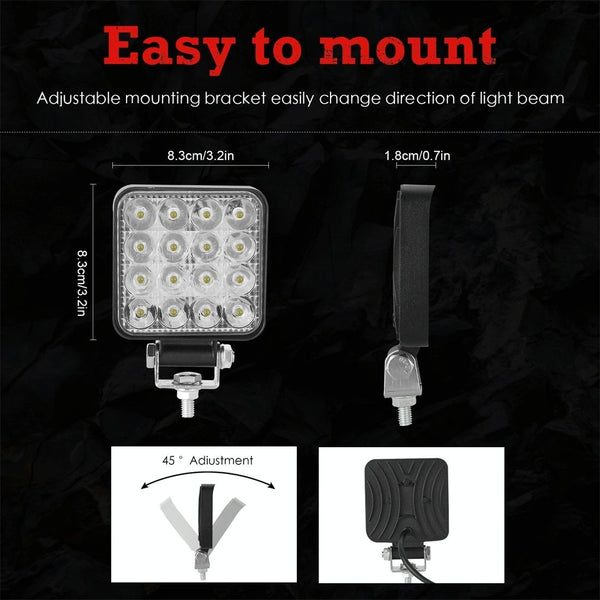11.2W 10 30V Dc 6000K Inch 16 Leds Square Offroad Truck Car Driving Light Work Spotlight Fog Led Car Lights
