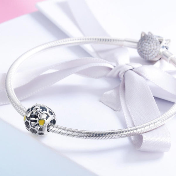 925 Sterling Silver Honeycomb Bead Bracelet For Women Charms & Pendants