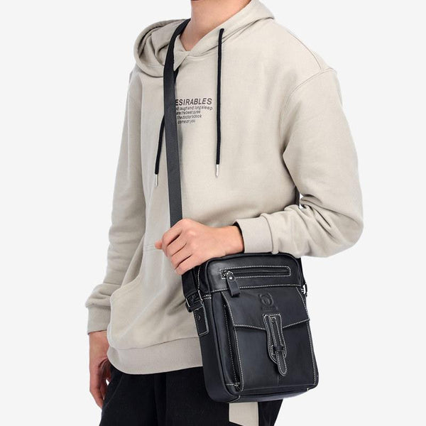 Cowhide Messenger Bag Large Capacity Briefcase Black Bags