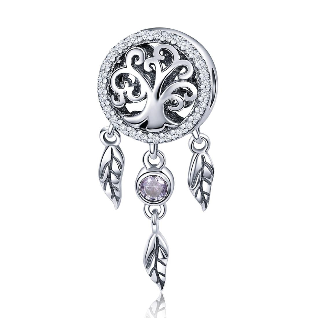 925 Sterling Silver Retro Hollow Dream Catcher Beaded Bracelet Charms & Pendants