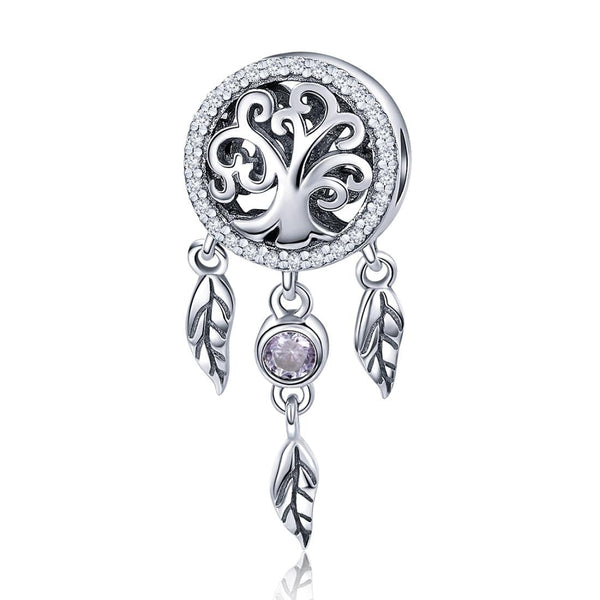 925 Sterling Silver Retro Hollow Dream Catcher Beaded Bracelet Charms & Pendants