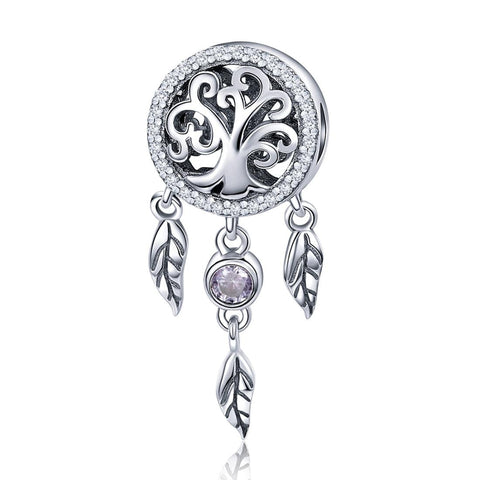 925 Sterling Silver Retro Hollow Dream Catcher Beaded Bracelet Charms & Pendants