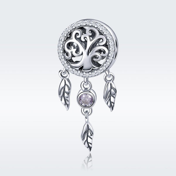 925 Sterling Silver Retro Hollow Dream Catcher Beaded Bracelet Charms & Pendants