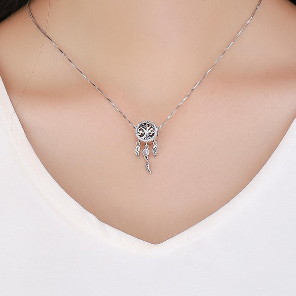 925 Sterling Silver Retro Hollow Dream Catcher Beaded Bracelet Charms & Pendants