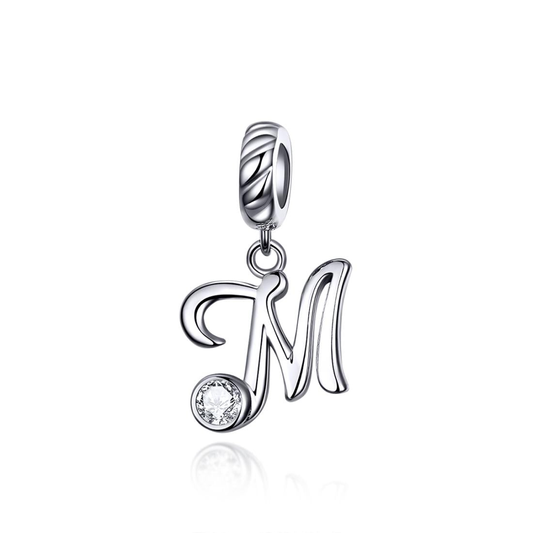 925 Sterling Silver Personalized Letter Pendant For Diy Bracelets And Necklaces Style M Charms & Pendants