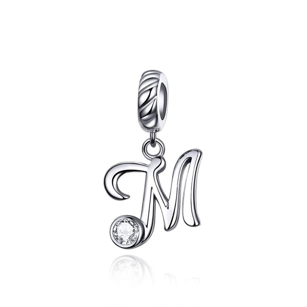 925 Sterling Silver Personalized Letter Pendant For Diy Bracelets And Necklaces Style M Charms & Pendants