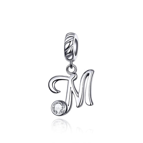 925 Sterling Silver Personalized Letter Pendant For Diy Bracelets And Necklaces Style M Charms & Pendants