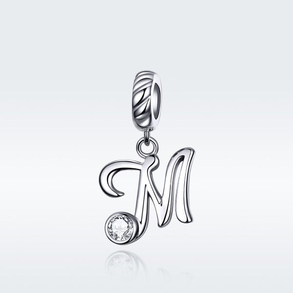 925 Sterling Silver Personalized Letter Pendant For Diy Bracelets And Necklaces Style M Charms & Pendants