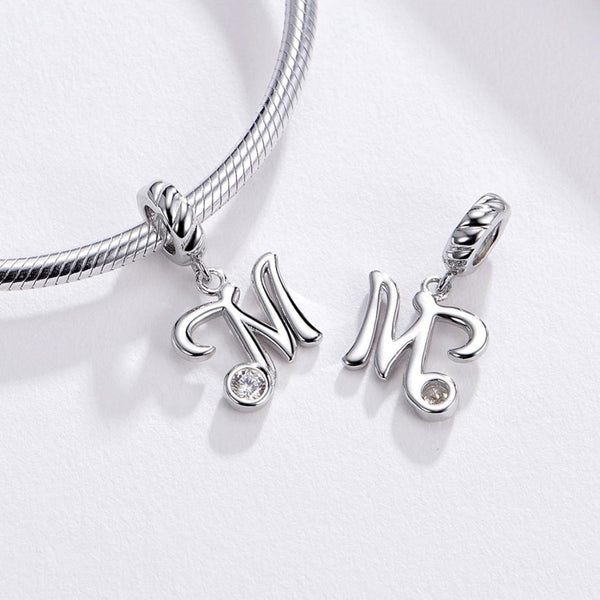 925 Sterling Silver Personalized Letter Pendant For Diy Bracelets And Necklaces Style M Charms & Pendants