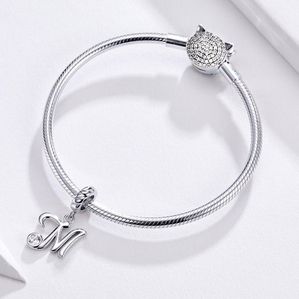 925 Sterling Silver Personalized Letter Pendant For Diy Bracelets And Necklaces Style M Charms & Pendants