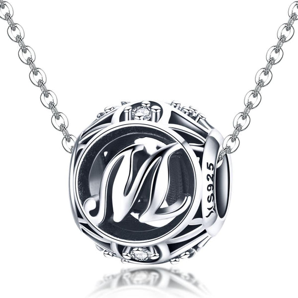 925 Sterling Silver 26 English Letter Beads For Diy Bracelets & Necklaces Style M Charms & Pendants