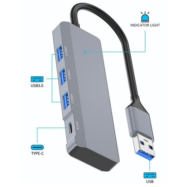 Aluminum Usb 3.0 + Type C Hub Adapter Usb Cables Hubs & Adapters