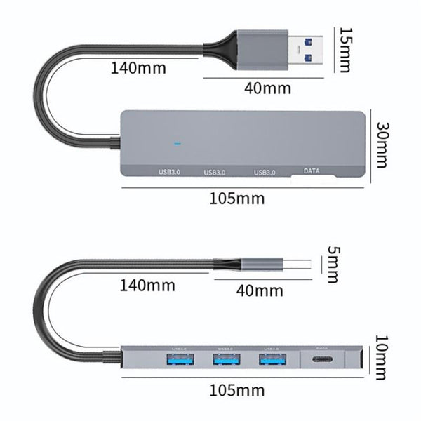 Aluminum Usb 3.0 + Type C Hub Adapter Usb Cables Hubs & Adapters