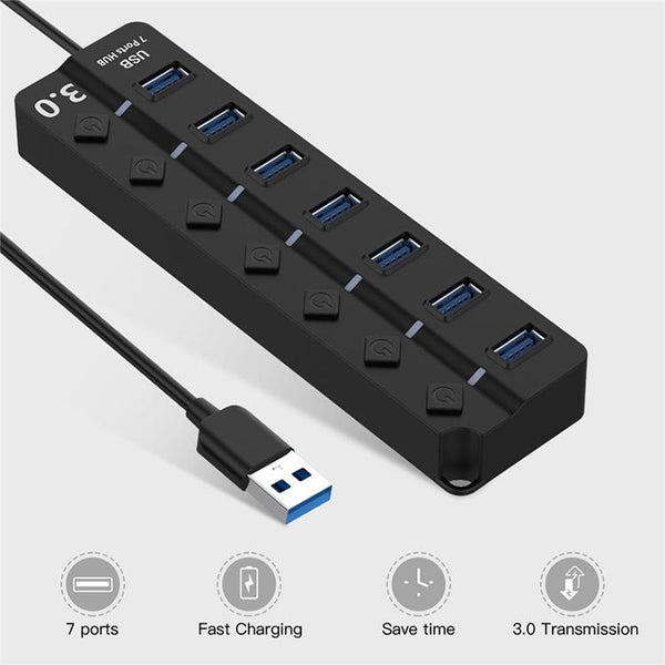 7 Port Usb 3.0 Hub With Switch For Pc / Laptop Usb Cables Hubs & Adapters