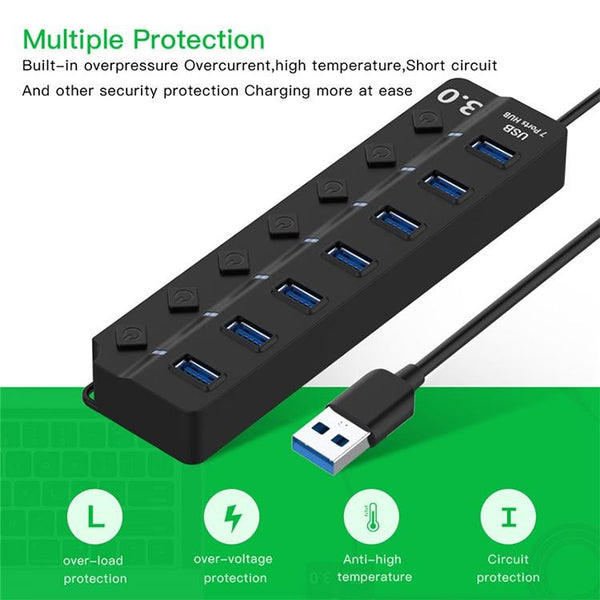 7 Port Usb 3.0 Hub With Switch For Pc / Laptop Usb Cables Hubs & Adapters