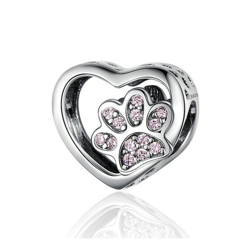 925 Sterling Silver Pet Paw Print Beaded Bracelet Charms & Pendants