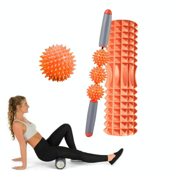 3 In 1 Eva Foam Roller Set 33Cm Length Orange Crescent Foam Rollers