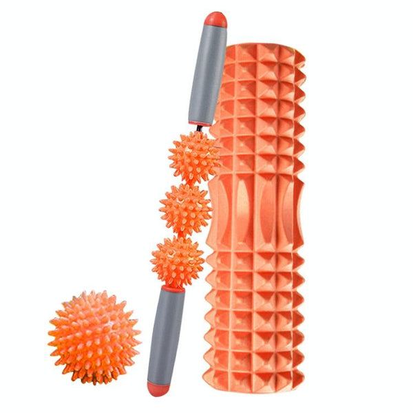 3 In 1 Eva Foam Roller Set 33Cm Length Orange Crescent Foam Rollers