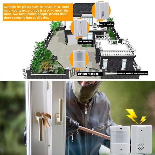 Wireless Infrared Doorbell Alarm For Home Office 2 Sensors Smart Doorbells