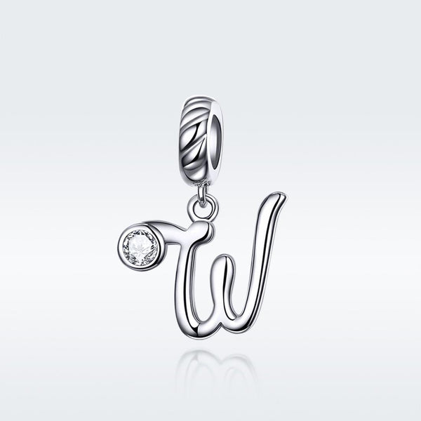 925 Sterling Silver Personalized Letter Pendant For Diy Bracelets & Necklaces Style W Necklaces & Pendants