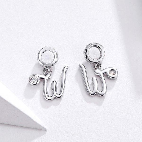 925 Sterling Silver Personalized Letter Pendant For Diy Bracelets & Necklaces Style W Necklaces & Pendants