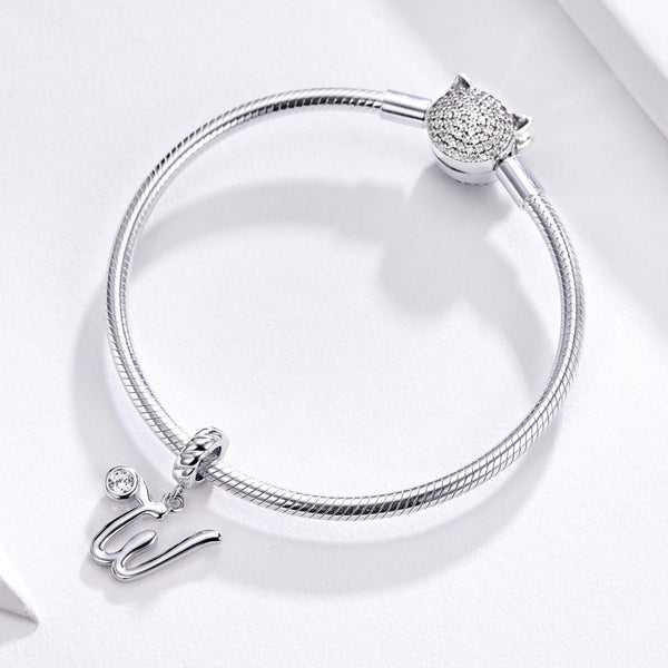 925 Sterling Silver Personalized Letter Pendant For Diy Bracelets & Necklaces Style W Necklaces & Pendants