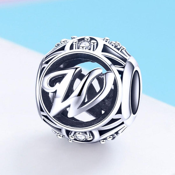 925 Sterling Silver 26 English Letter Beads For Diy Bracelets & Necklaces Style W Charms & Pendants