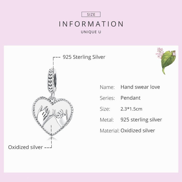 925 Sterling Silver Hand In Heart Pendant For Diy Bracelets & Necklaces Charms & Pendants