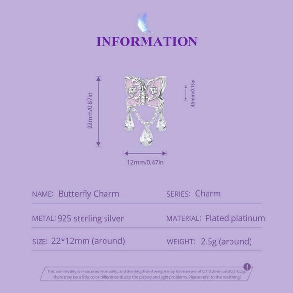 925 Sterling Silver Purple Butterfly Necklace Pendant For Diy Bracelets Charms & Pendants