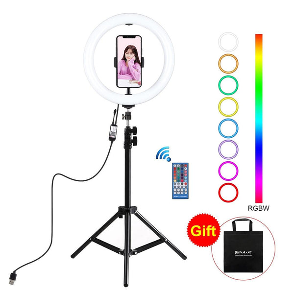 10.2 Rgbw Led Ring Light Kit With 1.1M Tripod Remote Ball Head And Phone Clamp Mounts & Holders