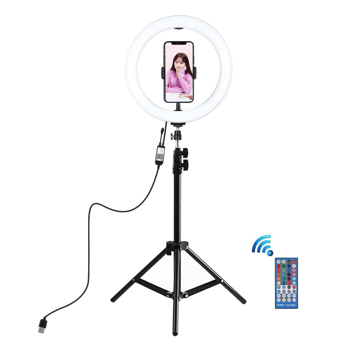 10.2 Rgbw Led Ring Light Kit With 1.1M Tripod Remote Ball Head And Phone Clamp Mounts & Holders