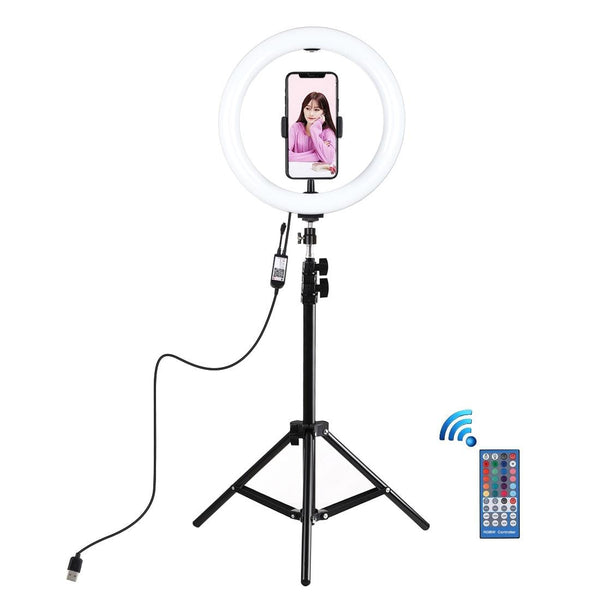 10.2 Rgbw Led Ring Light Kit With 1.1M Tripod Remote Ball Head And Phone Clamp Mounts & Holders