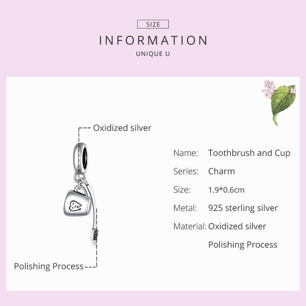 925 Sterling Silver Diy Toothbrush Cup Pendant Charms & Pendants