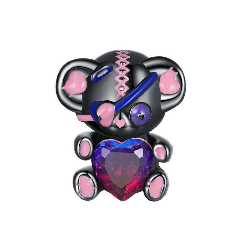 925 Sterling Silver Bear Beads Love Bracelet Black Gold Plated Charms & Pendants