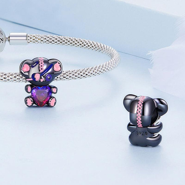 925 Sterling Silver Bear Beads Love Bracelet Black Gold Plated Charms & Pendants