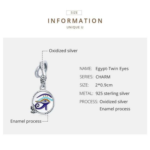 925 Sterling Silver Egyptian Twin Eyes Pendant Charms & Pendants