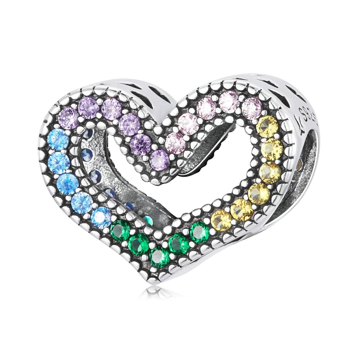 925 Sterling Silver Rainbow Heart Beads For Diy Bracelets & Necklaces Craft Beads