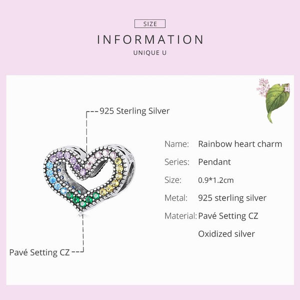 925 Sterling Silver Rainbow Heart Beads For Diy Bracelets & Necklaces Craft Beads