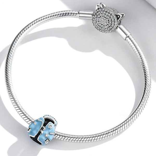 925 Sterling Silver Sky Blue Bead Bracelet / Necklace Set Charms & Pendants
