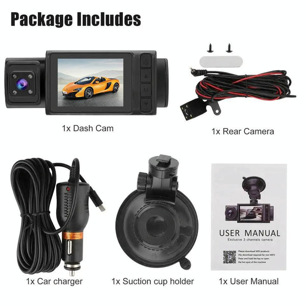 1080P 3 Record Driving Recorder With 2 Screen Video In Dash Units W/O Gps