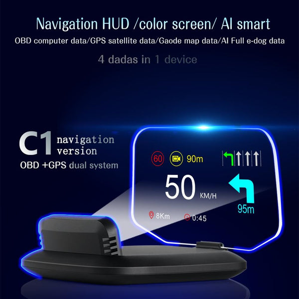 Car Hud Display Compass Speed Temp Voltage Alarm Navigation Obd2 + Locator Technology Other Car Video
